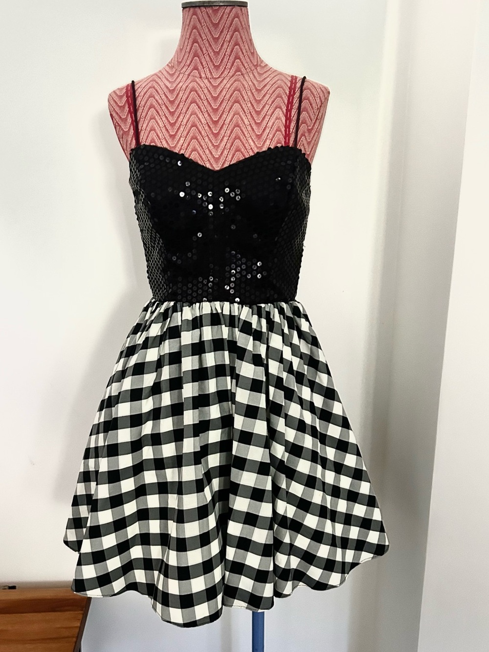 Vintage Sequin and Checkered Skirt Dress